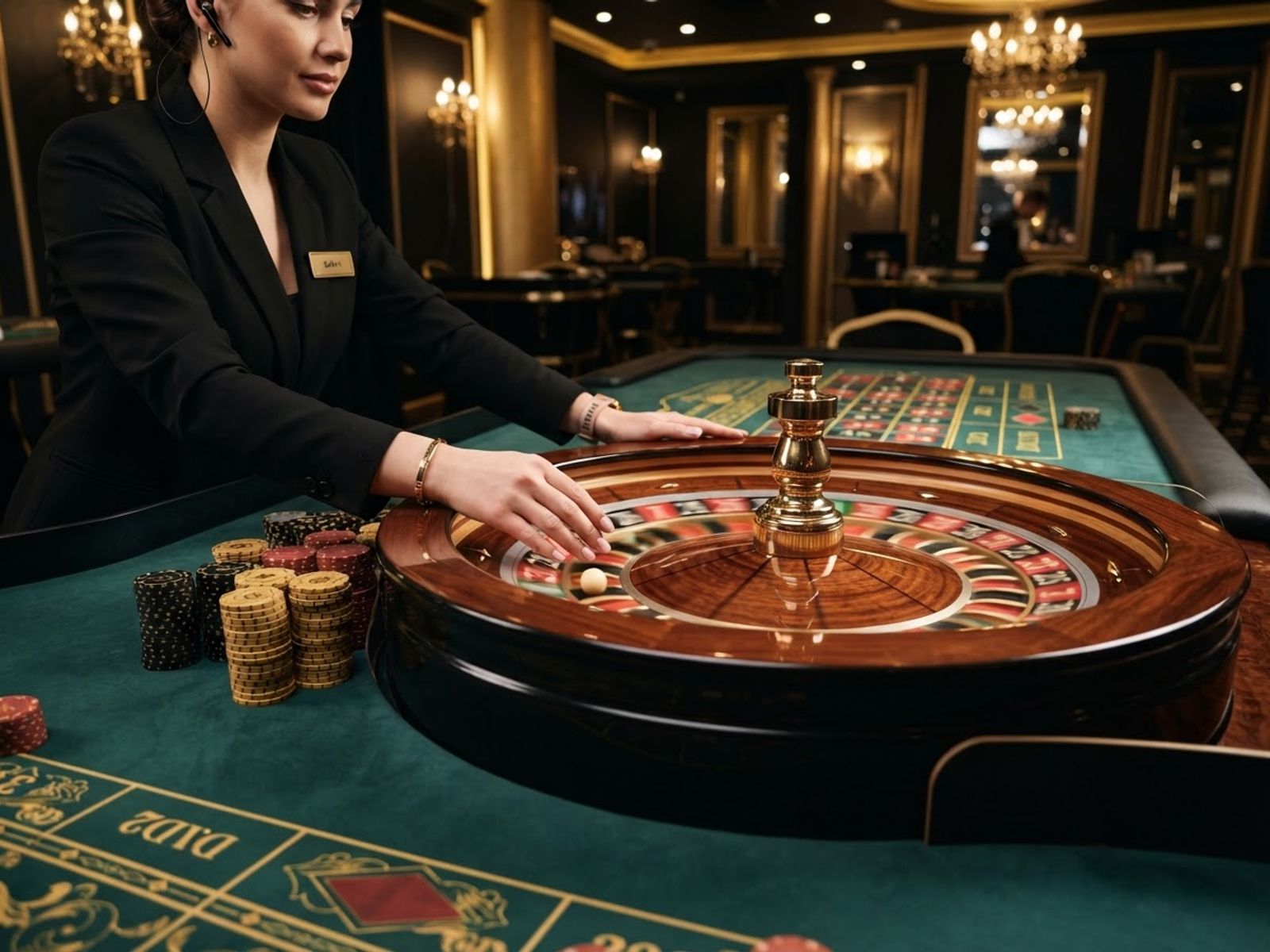 Croupier faisant tourner la roulette en direct
