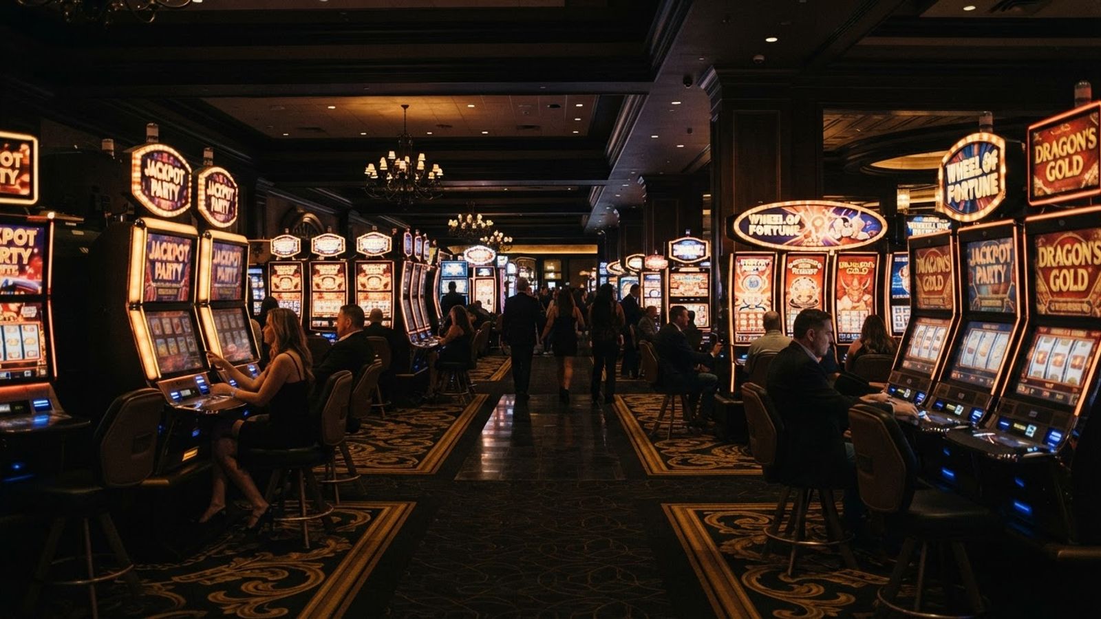 Salle de casino avec machines à sous lumineuses