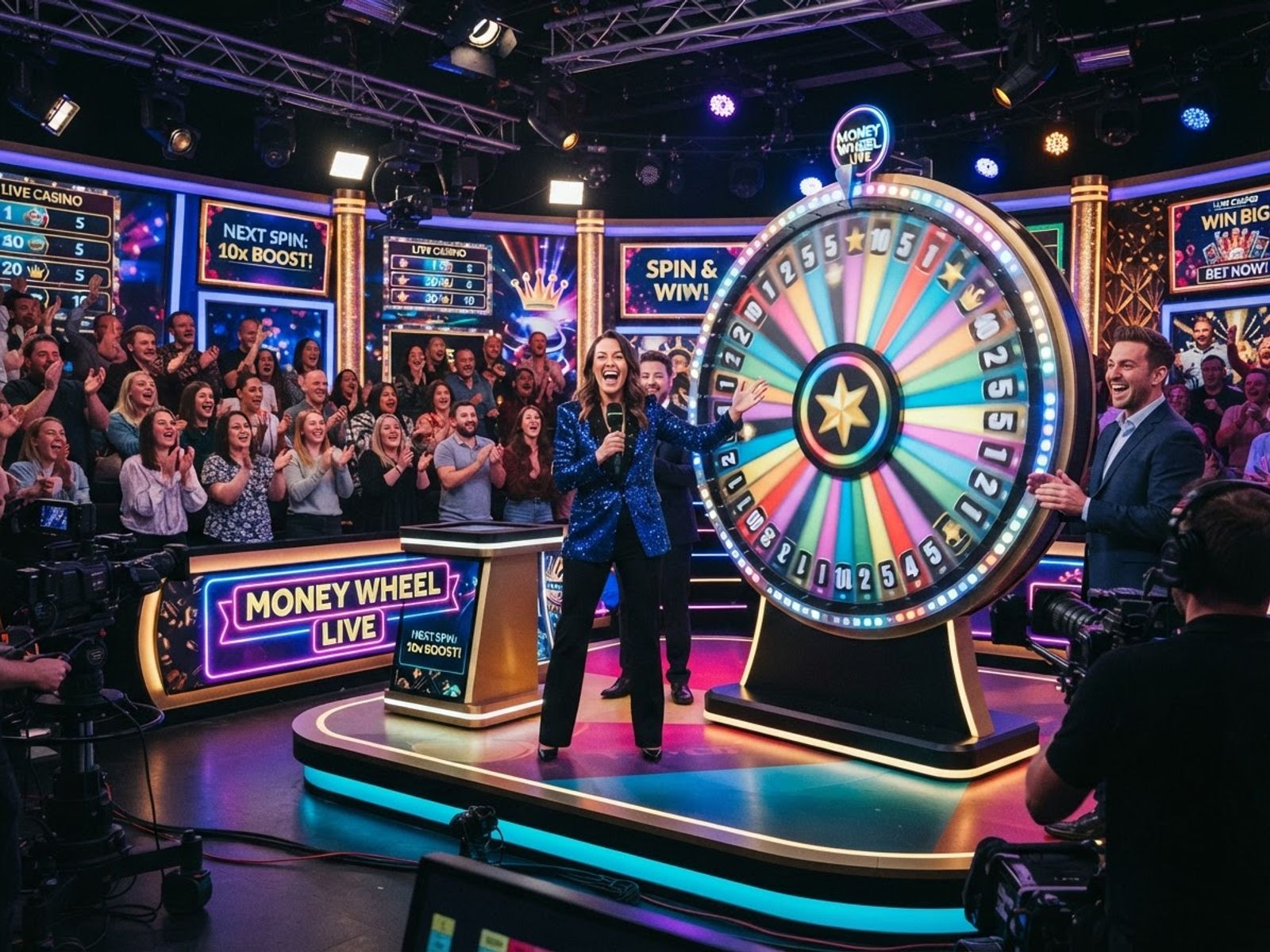 Roue de jeu télévisé illuminée au casino